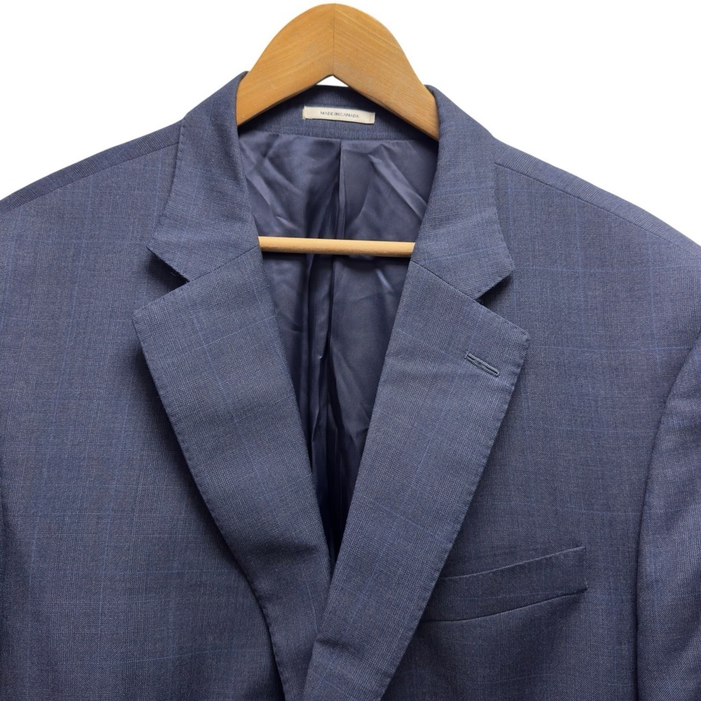 Peter Millar Mens 48R Navy Blue Plaid 2-Button Wool Sport Coat Blazer Jacket euc
